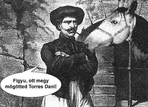a képen Rózsa Sándor (épp) a lovát ugratja.